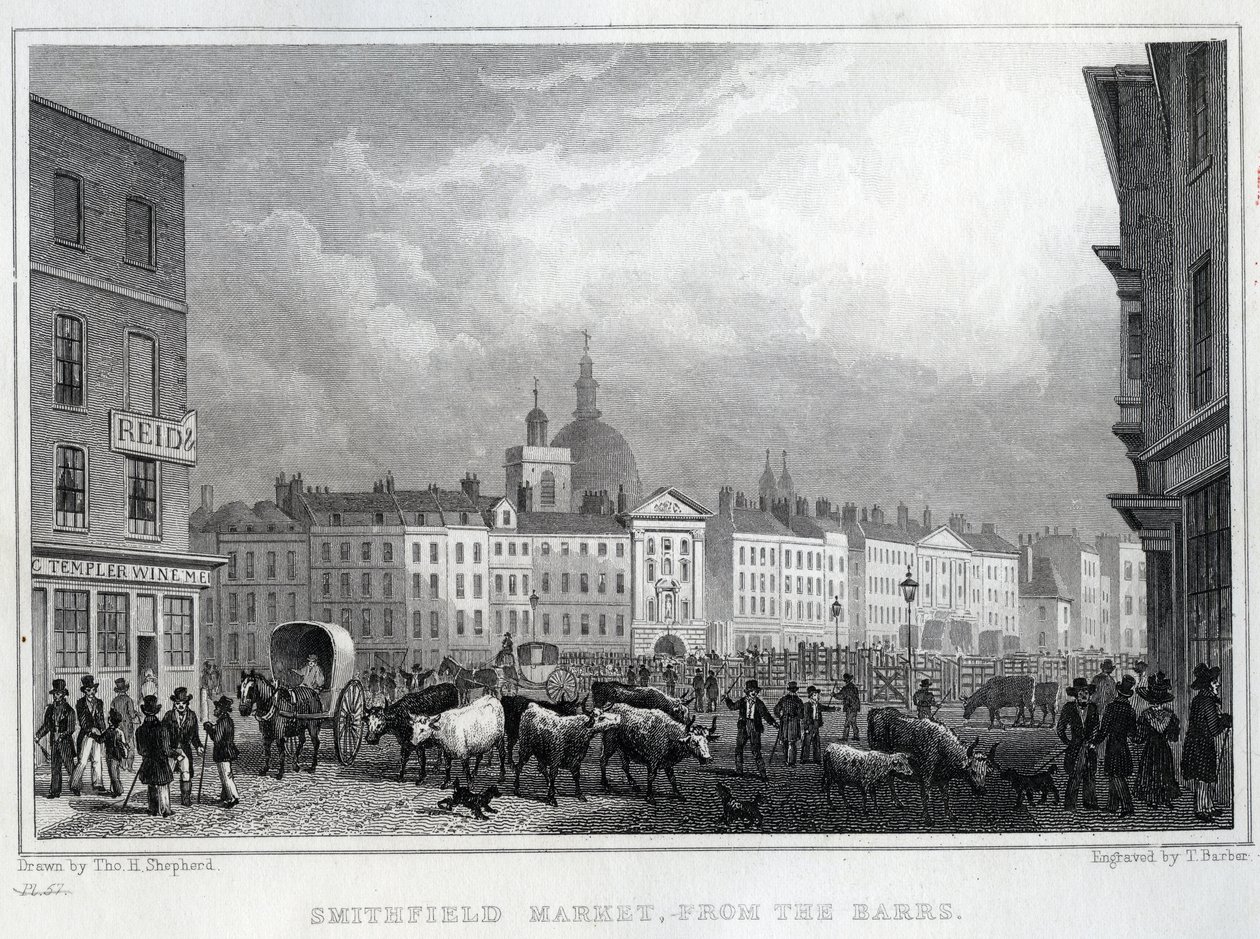 Smithfieldský trh od Barrse, rytina Thomase Barbera, asi 1830 od Thomas Hosmer Shepherd