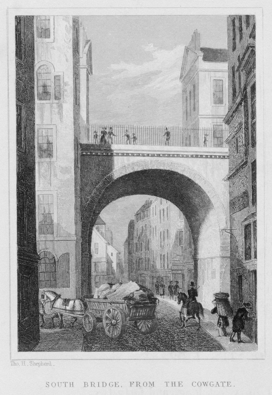 South Bridge from the Cowgate, Edinburgh rytý William Watkins, 1831 od Thomas Hosmer Shepherd