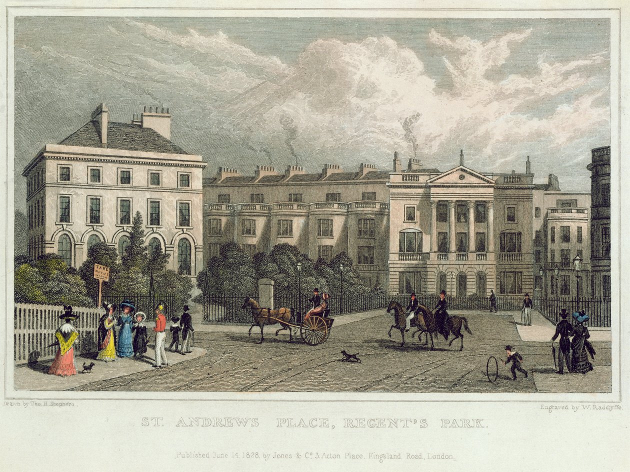 St. Andrews Place, Regents Park, 1828 (barevná rytina) od Thomas Hosmer Shepherd