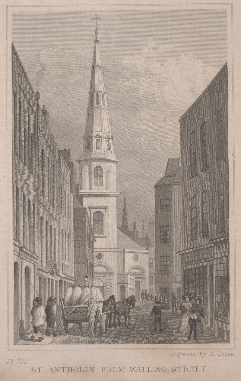 St. Antholin, z Watling Street, ryl A. Cruse, kolem roku 1830 (rytina) od Thomas Hosmer Shepherd