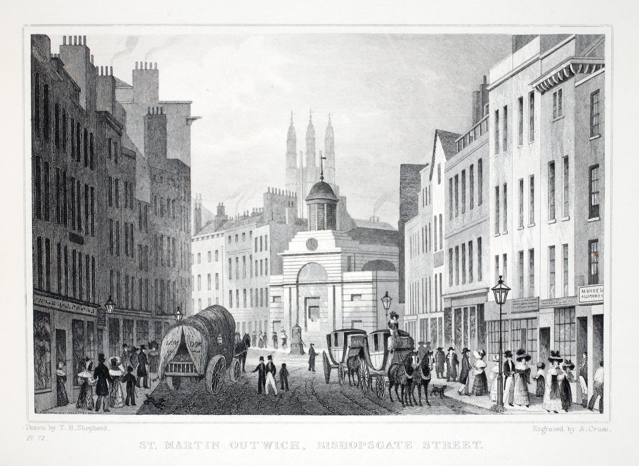 St Martin Outwich, Bishopsgate Street, z Londýna a jeho okolí v hospodě Devatenáctého století. Jones und Co., 1827-1829 od Thomas Hosmer Shepherd
