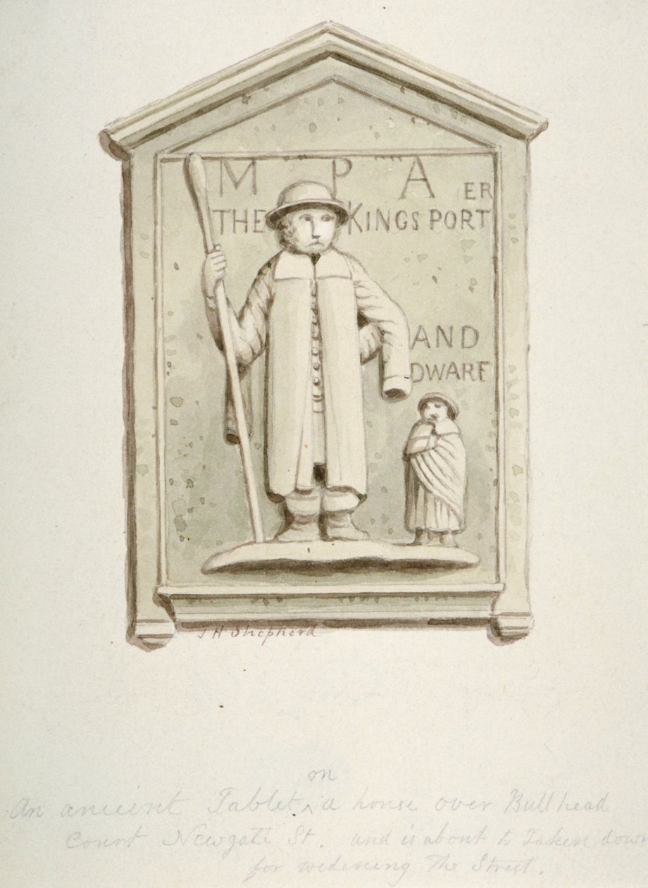 Tablet na domě nad Bull Head Court, Newgate Street, City of London, 1840 od Thomas Hosmer Shepherd