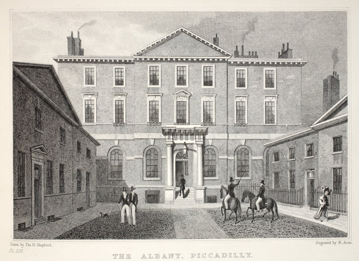 Albany, Piccadilly, z hospody „Londýn a jeho okolí v devatenáctém století“. Jones und Co., 1827-1829 od Thomas Hosmer Shepherd