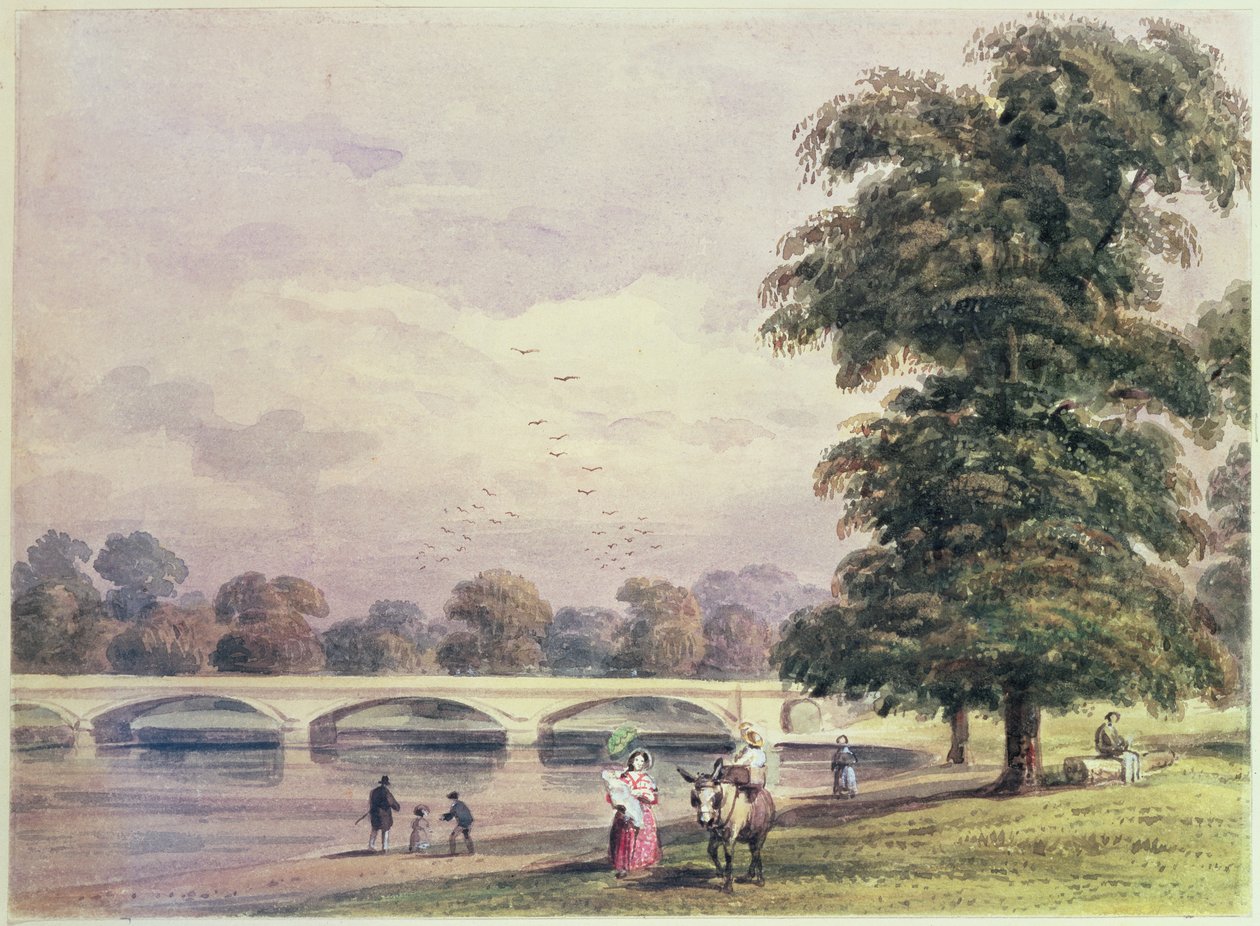 Most mezi Kensington Gardens a Hyde Parkem na Serpentine od Thomas Hosmer Shepherd