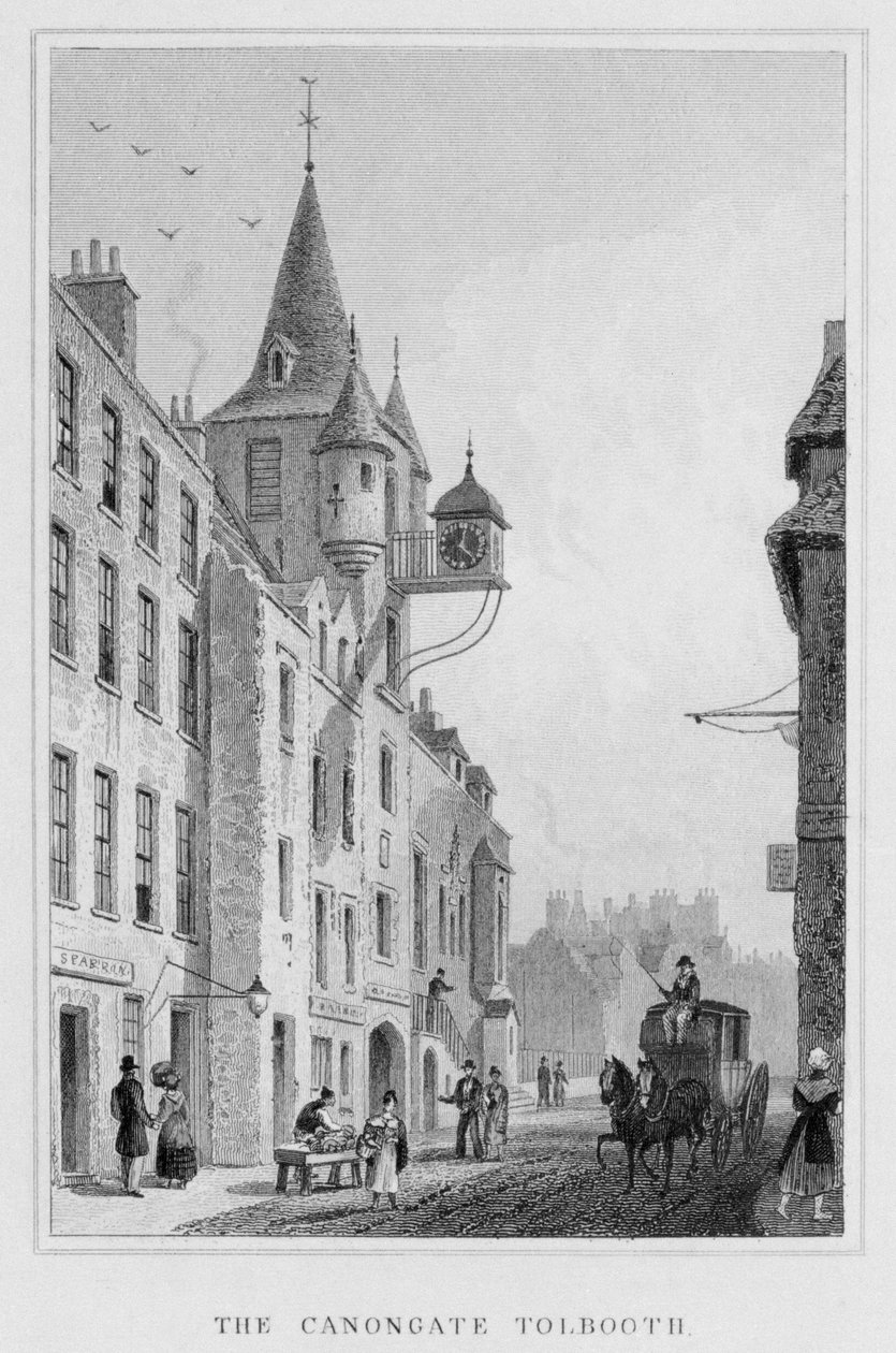 Canongate Tolbooth, Edinburgh, vyryto Thomasem Barberem, fotografie 1829 bw) od Thomas Hosmer Shepherd
