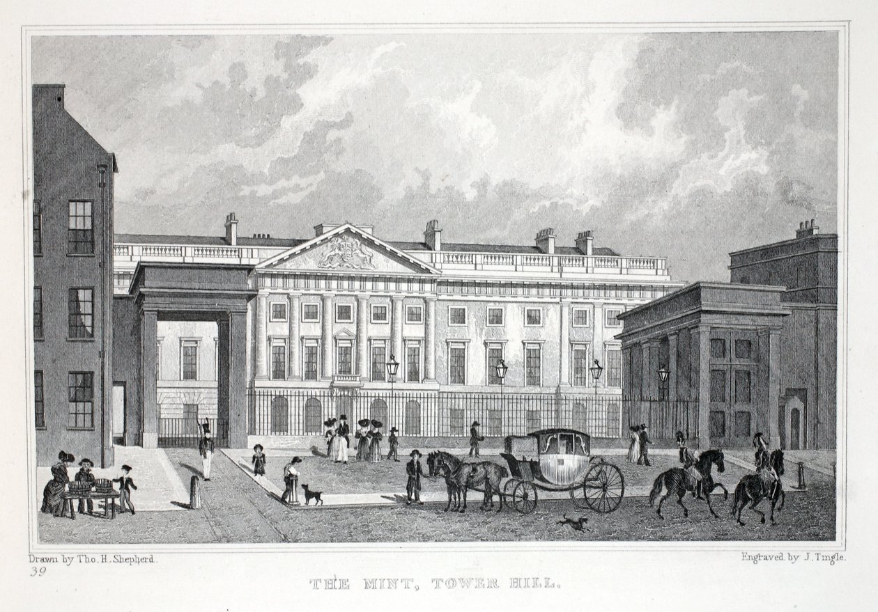 The Mont, Tower Hill, z hospody „Londýn a jeho okolí v devatenáctém století“. Jones und Co., 1827-1829 od Thomas Hosmer Shepherd