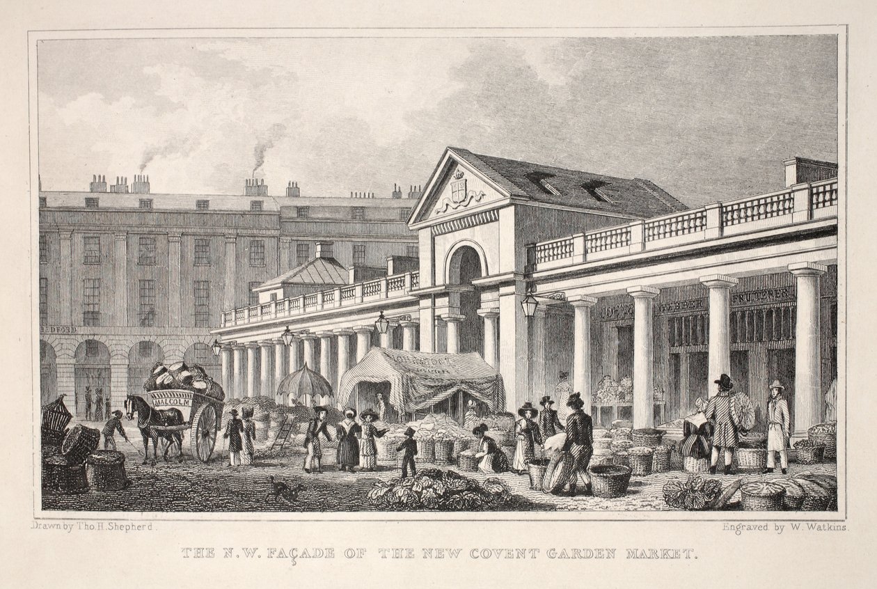 Severozápadní fasáda nového trhu Covent Garden, z knihy "London and it