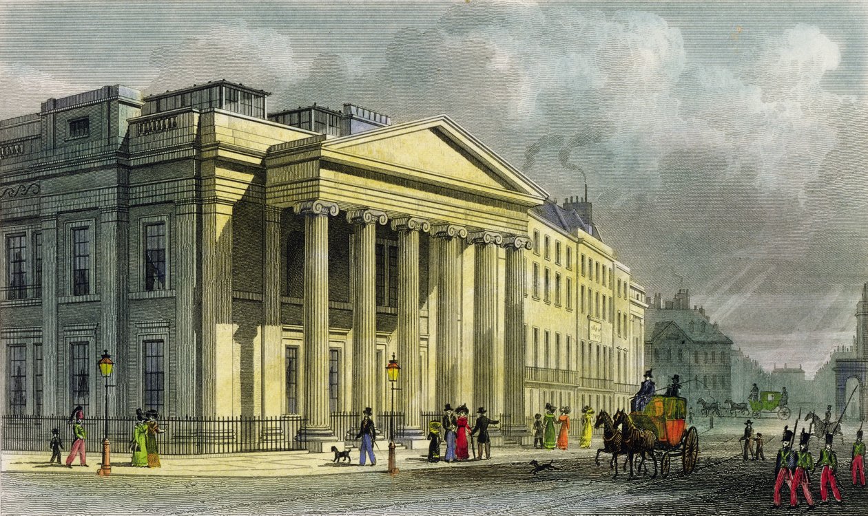 The New College of Physicians, Pall Mall, East, vyryl Thomas Barber (1768-1843) (barevná rytina) od Thomas Hosmer Shepherd
