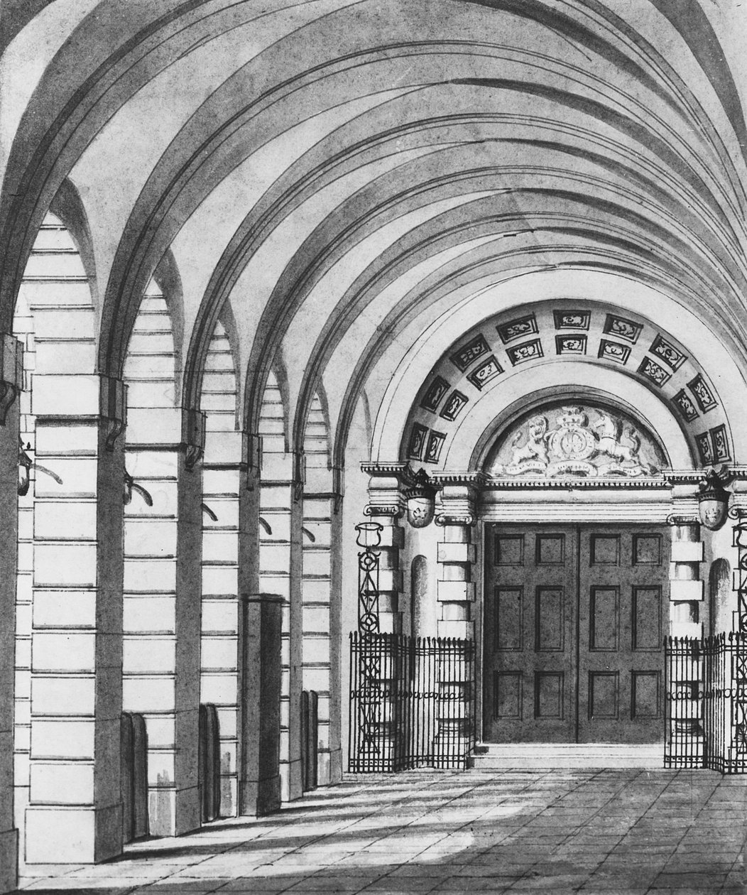 Piazza Entrance to Covent Garden Theatre v roce 1808 (kresba) od Thomas Hosmer Shepherd