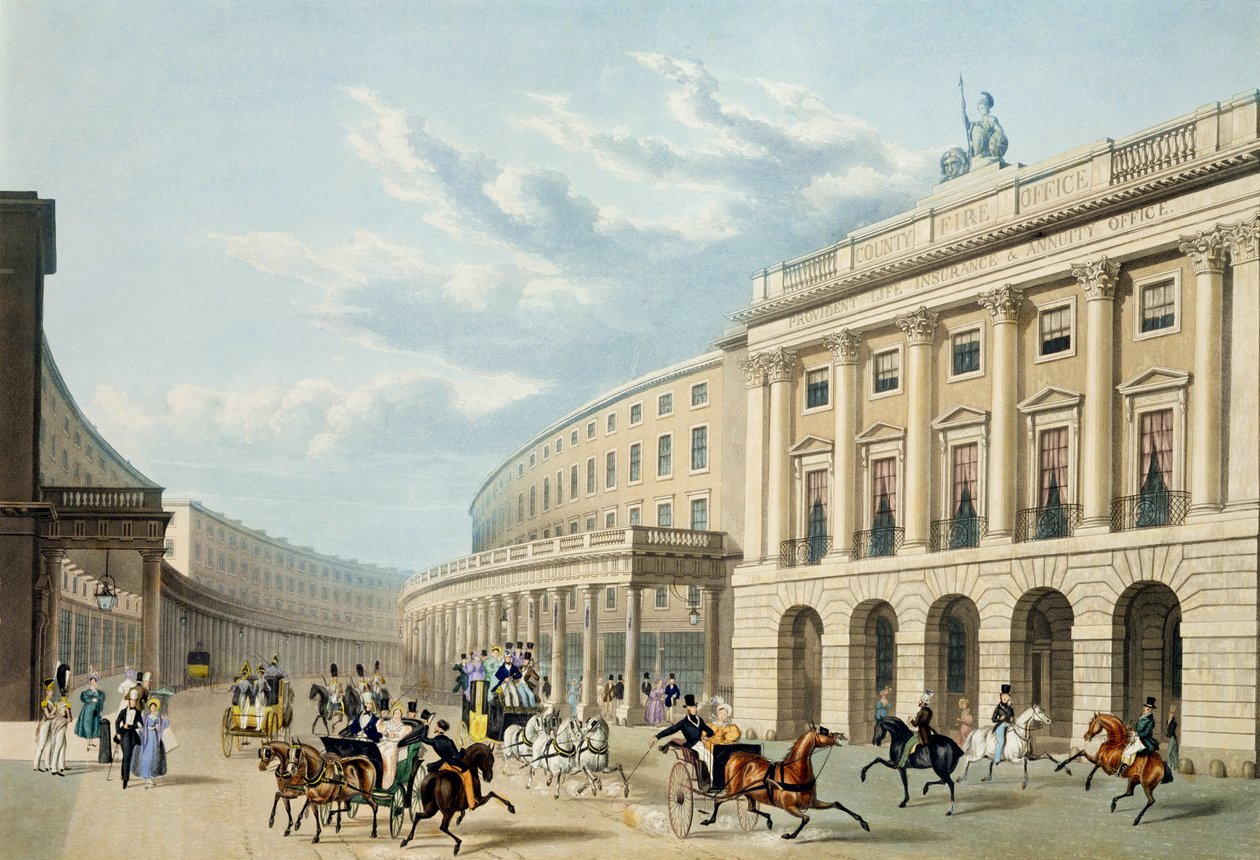 Kvadrant, Regent Street, z Piccadilly Circus, nakladatelství Ackermann, kolem 1835-50 (barevná akvatinta) (viz také 105298) od Thomas Hosmer Shepherd