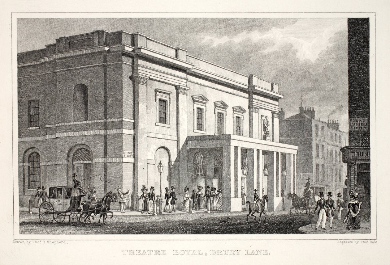 Theatre Royal, Drury Lane, z hospody „Londýn a jeho okolí v devatenáctém století“. Jones und Co., 1827-1829 od Thomas Hosmer Shepherd
