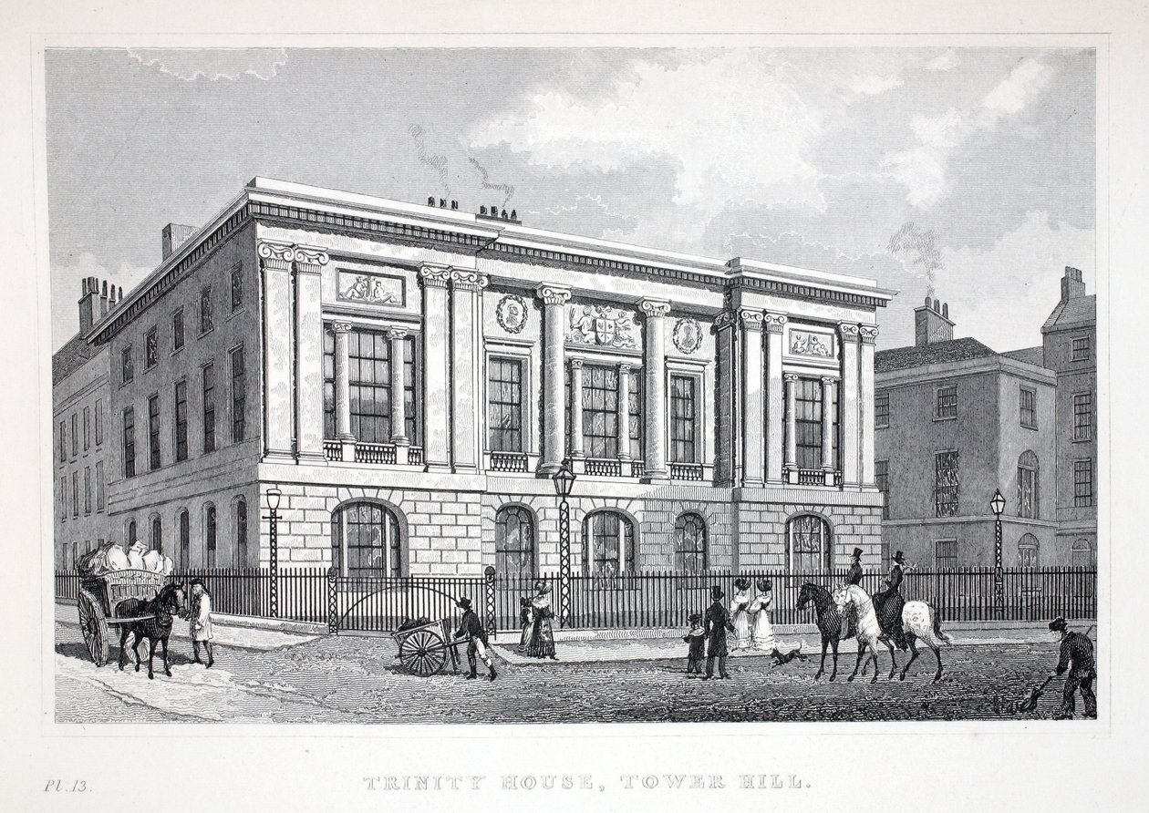 Trinity House, Tower Hill, z hospody „Londýn a jeho okolí v devatenáctém století“. Jones und Co., 1827-1829 od Thomas Hosmer Shepherd