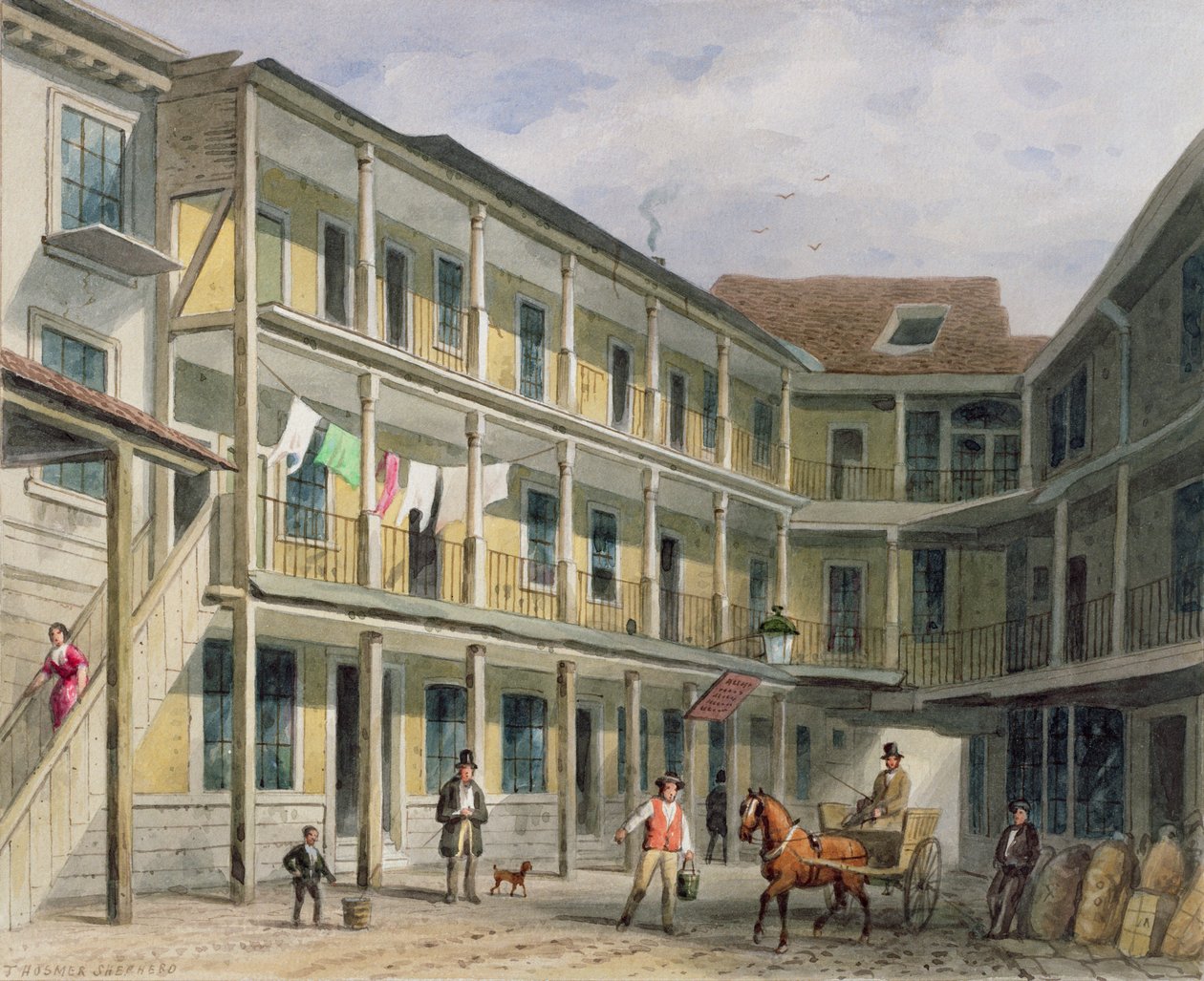 Pohled na dvůr Blue Boar Inn, č. 30 Aldgate, c.1850 od Thomas Hosmer Shepherd
