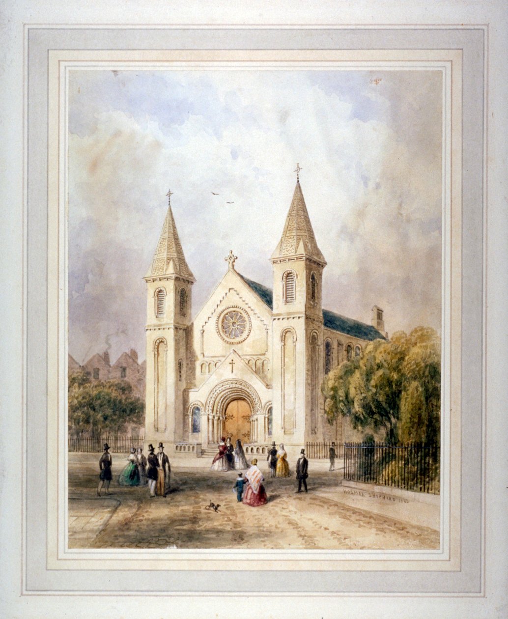Pohled na neznámou náboženskou budovu na Regent Square, St Pancras, Londýn, 1842. od Thomas Hosmer Shepherd