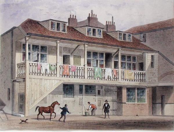 Pohled na Black Lion Inn, Whitefriars Street, cca 1855 (akvarel na papíře) od Thomas Hosmer Shepherd
