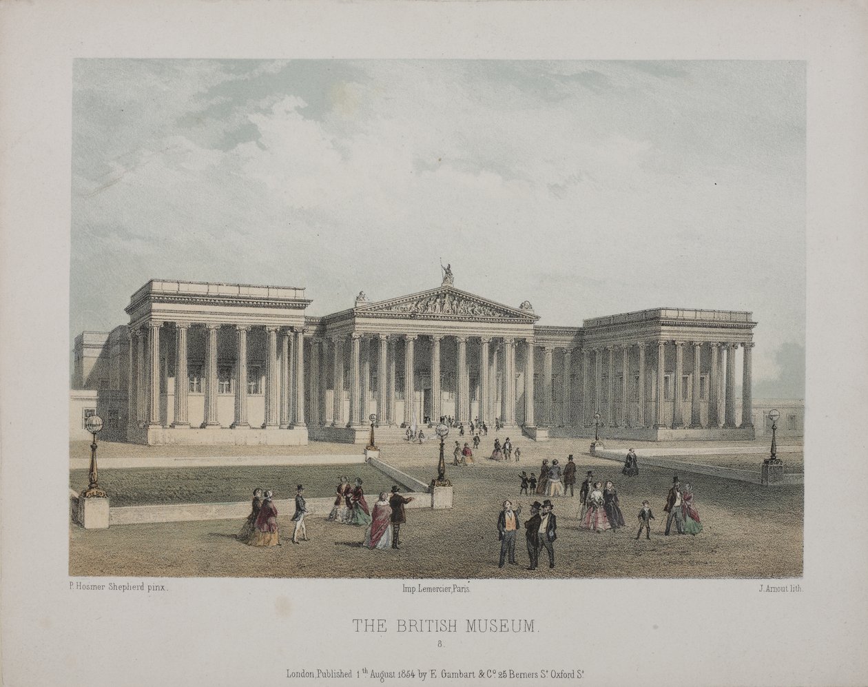 Pohled na Britské muzeum, s návštěvníky procházejícími venku, 1854 od Thomas Hosmer Shepherd