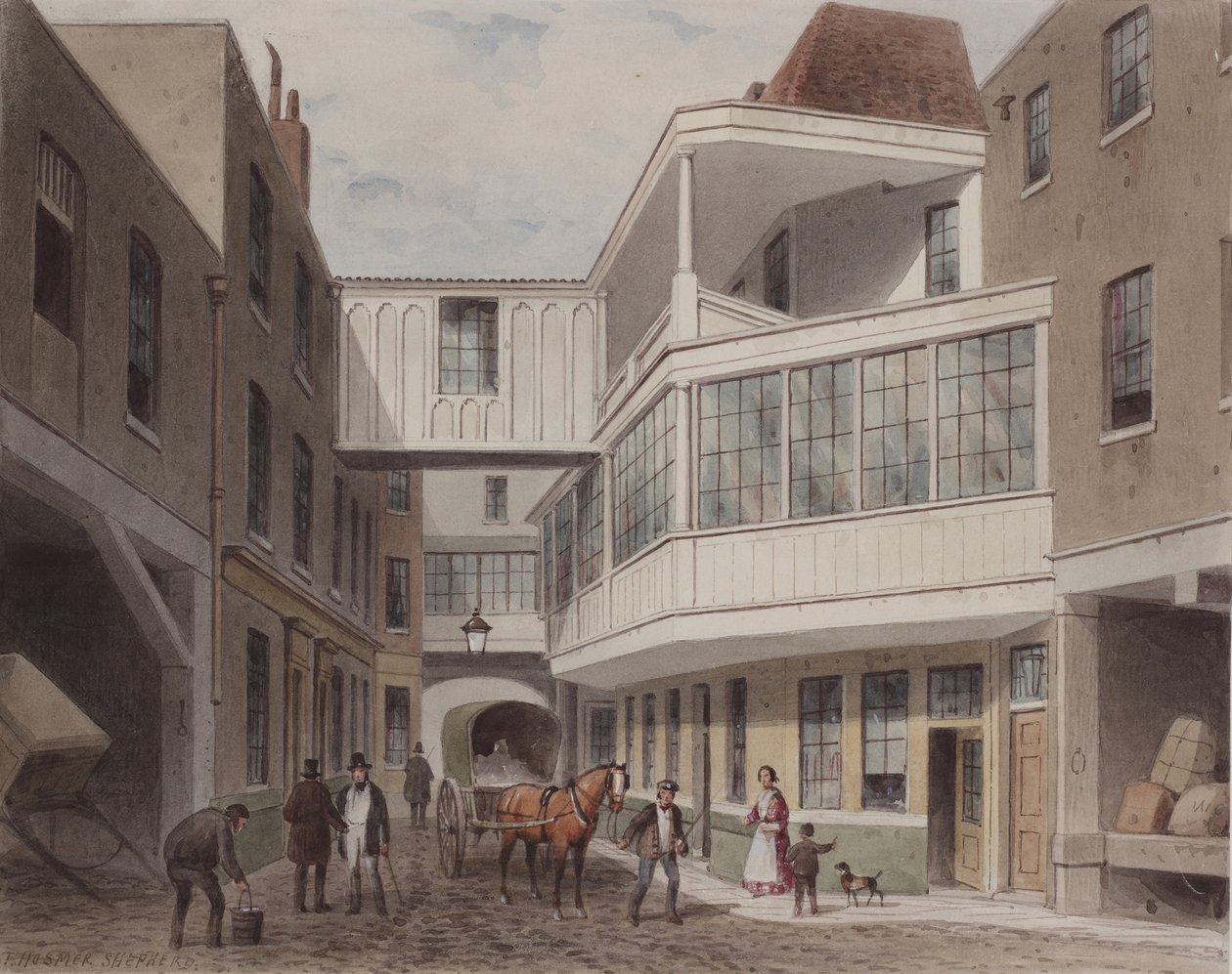 Pohled na krčmu Cross Keys, Wood Street, cca 1850 (wc na papíře) od Thomas Hosmer Shepherd