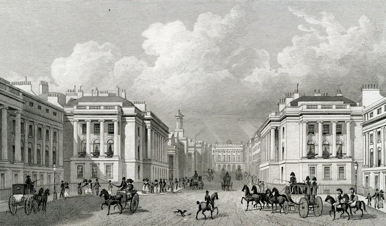 Waterloo Place a část Regent Street, pub.1828 od Thomas Hosmer Shepherd