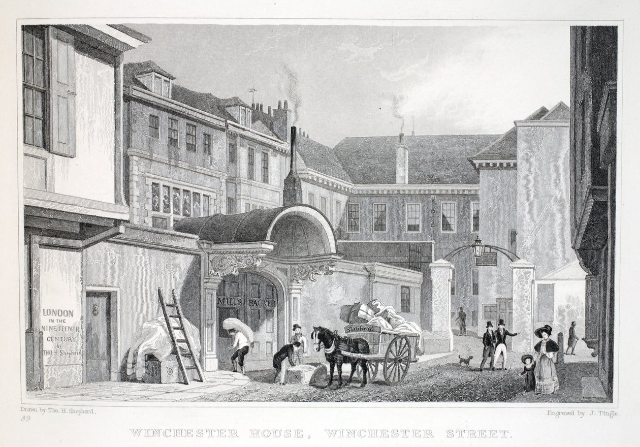 Winchester House, Winchester Street, z hospody „Londýn a jeho okolí v devatenáctém století“. Jones und Co., 1827-1829 od Thomas Hosmer Shepherd