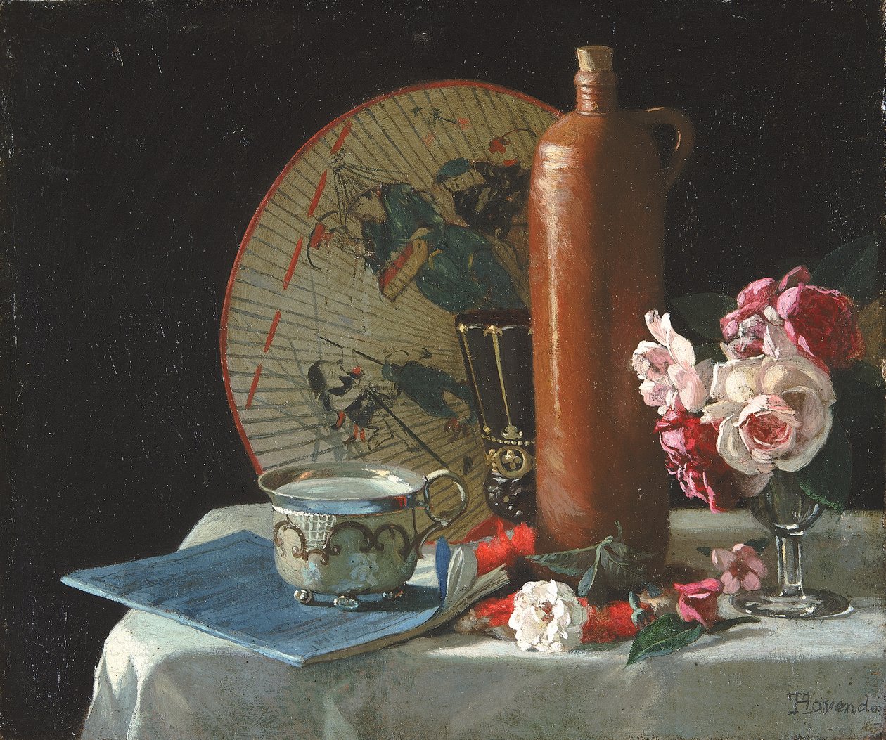 Zátiší s vějířem a růžemi, 1874. od Thomas Hovenden