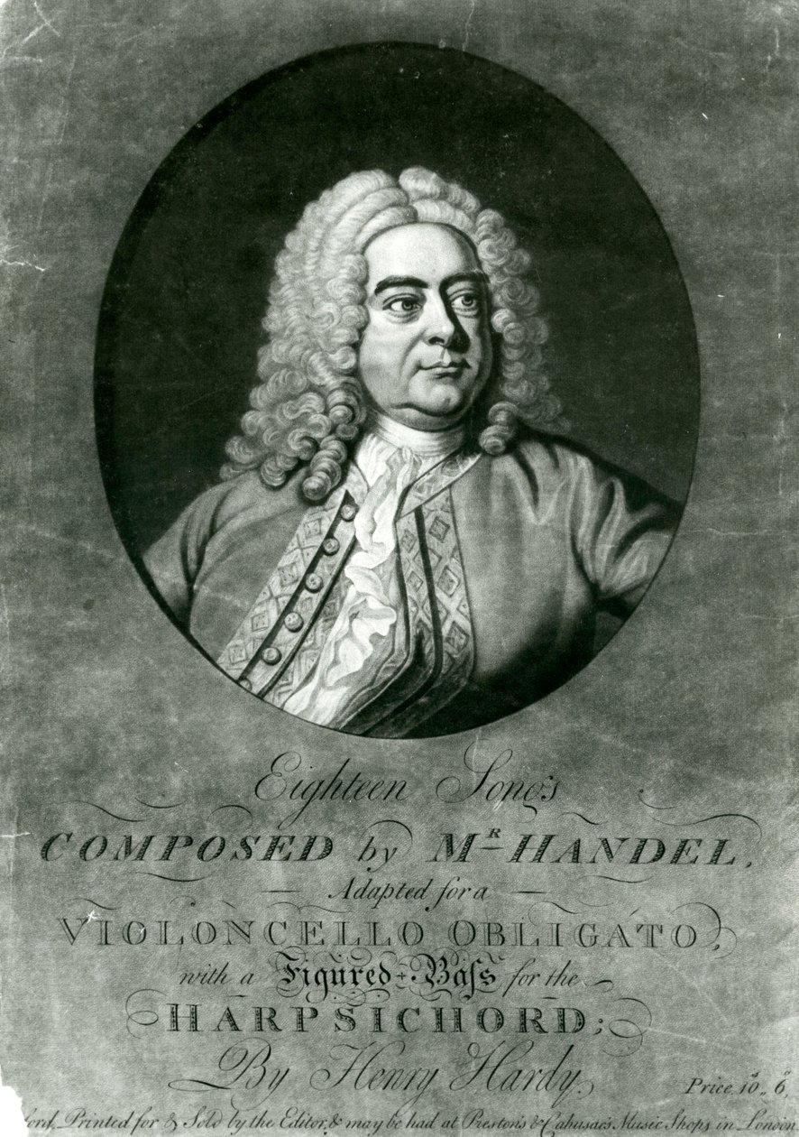 Osmnáct Händelových písní v úpravě pro violoncello obligato s cembalem od Henryho Hardyho (mezzotinta) od Thomas Hudson