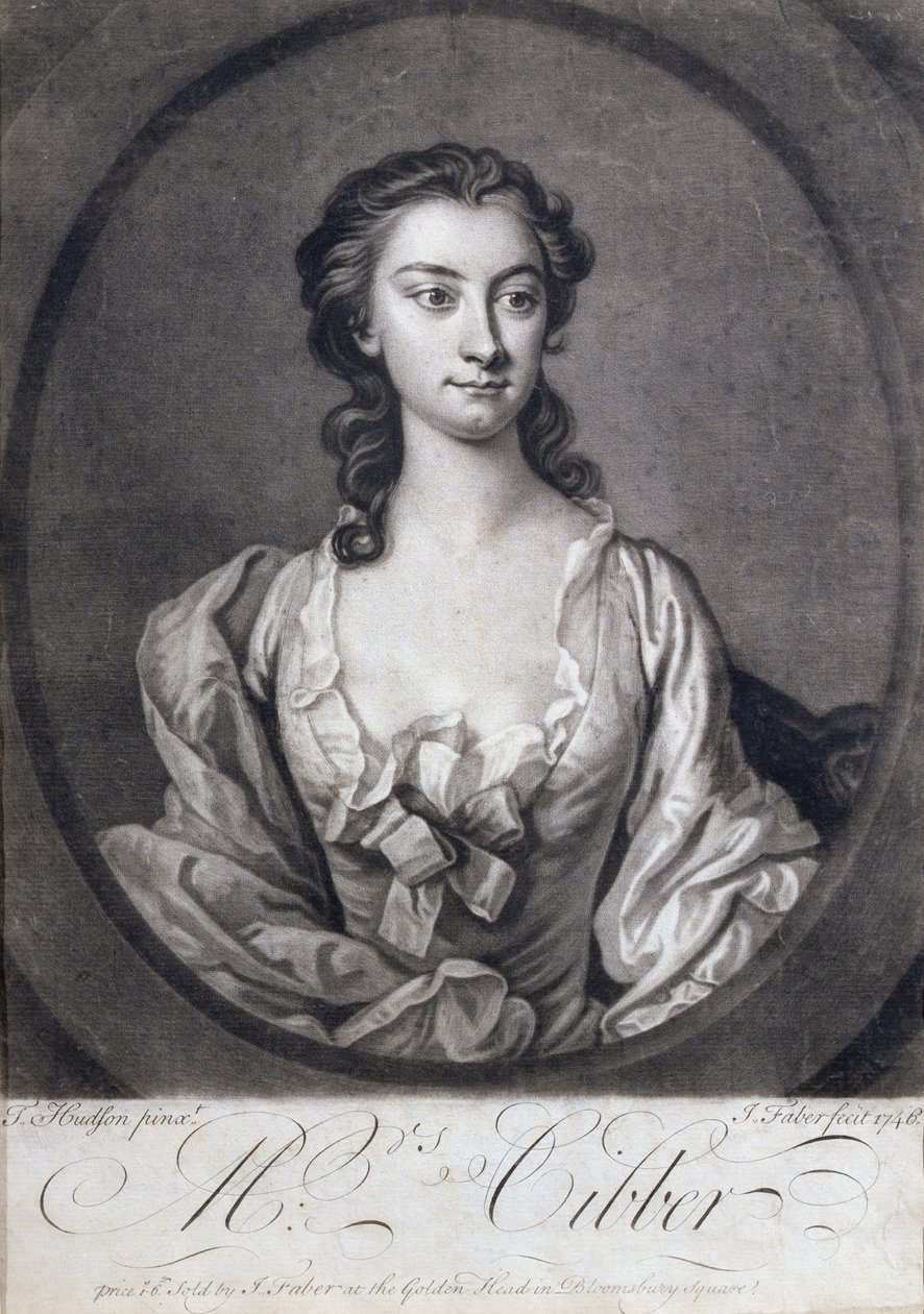 Portrét paní Cibberové (1714-1766), herečky a zpěvačky, vyryl John Faber (1684-1756), 1746 od Thomas Hudson