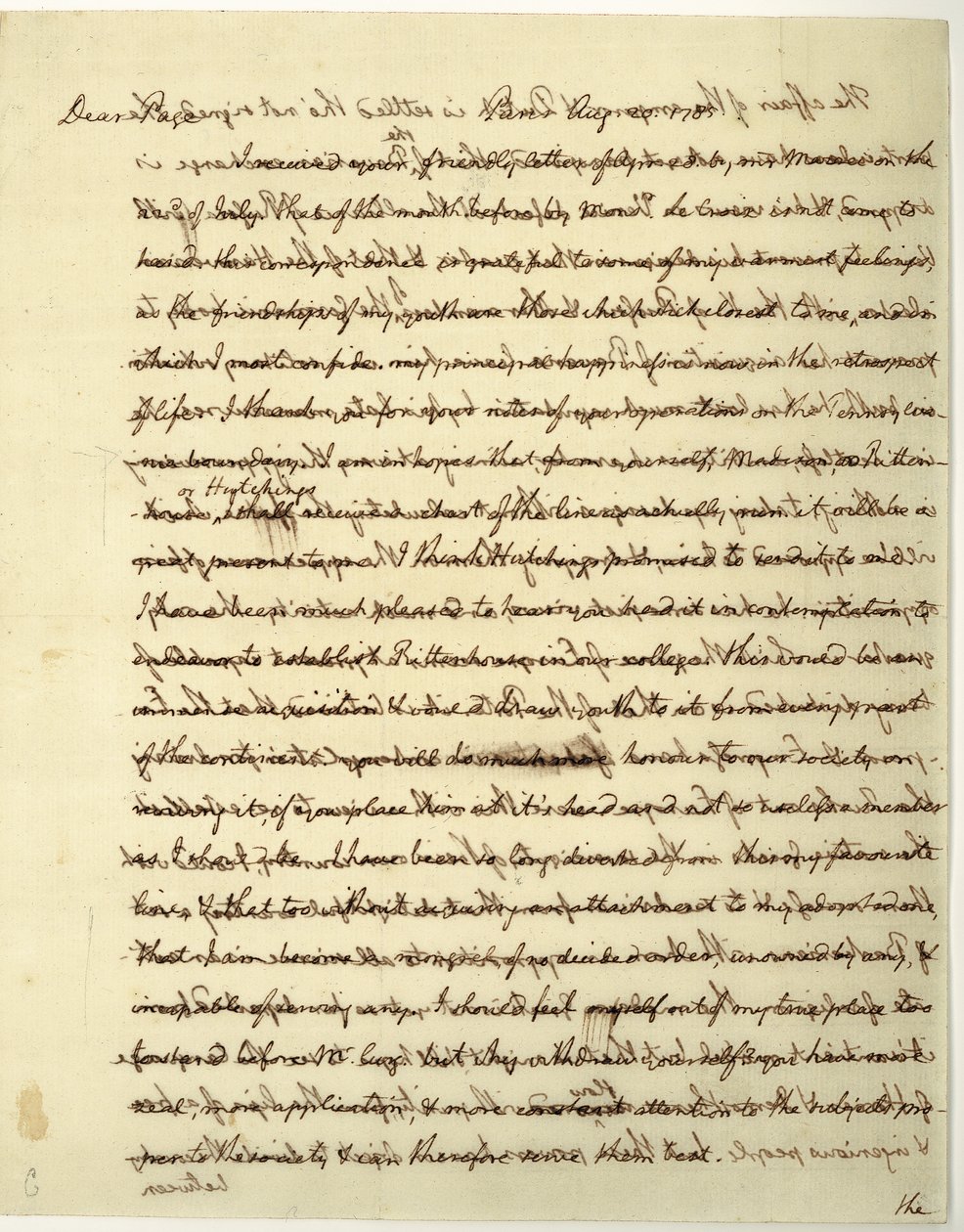 Autogram podepsaný jako americký ministr do Francie, Dr. John Page od Thomas Jefferson