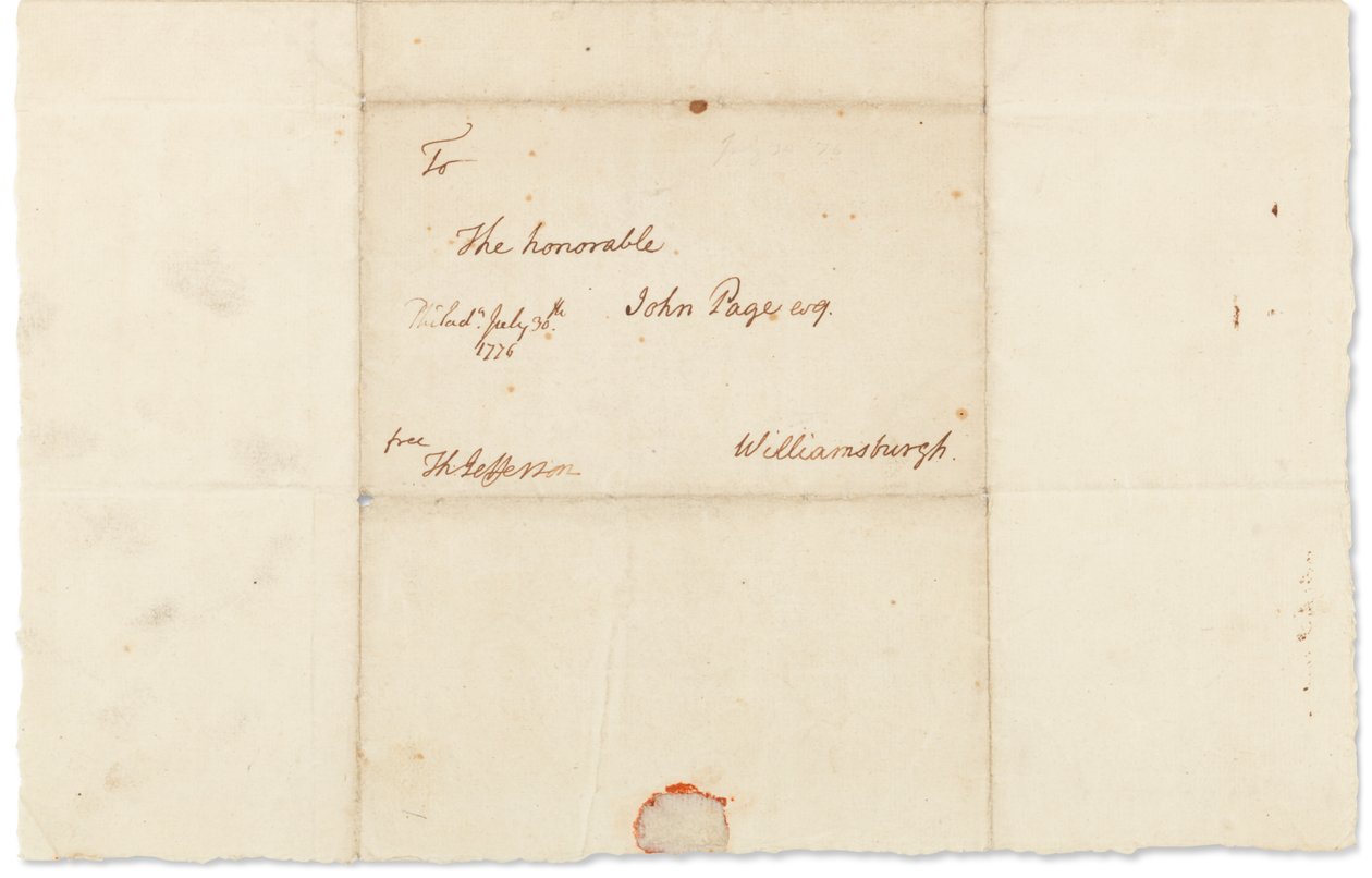 Autogram dopis Johnu Pageovi, Philadelphia, 30. července 1776 (pero a inkoust na papíře) od Thomas Jefferson