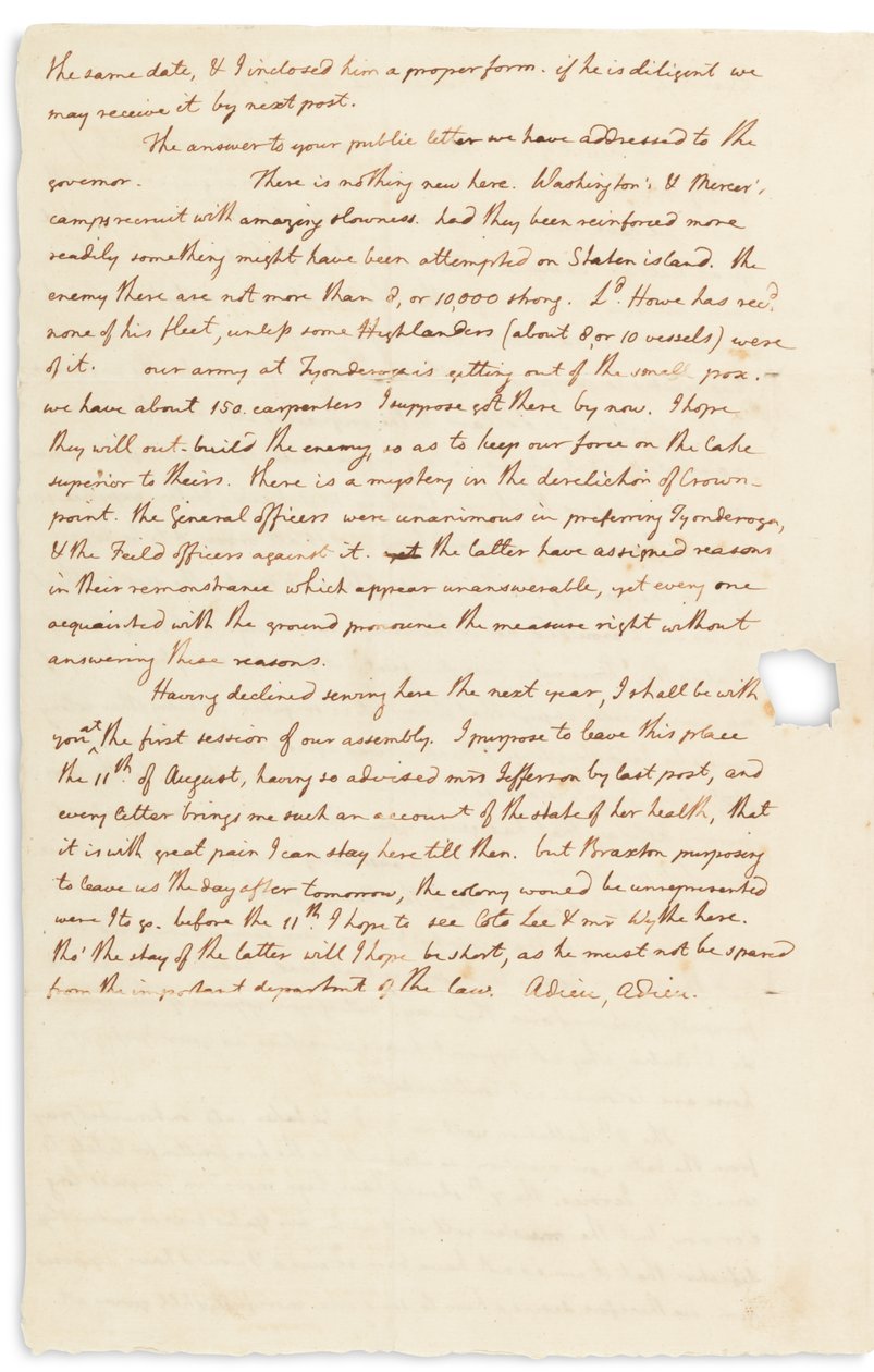 Autogram dopis Johnu Pageovi, Philadelphia, 30. července 1776 od Thomas Jefferson