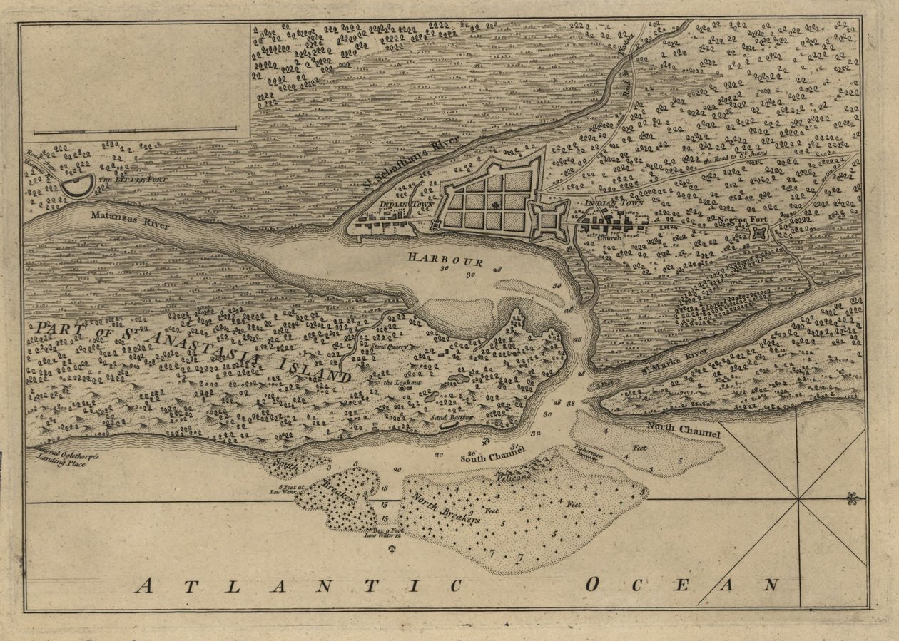 (Plán města a přístavu St. Augustine. LOC 75693262 od Thomas Jefferys