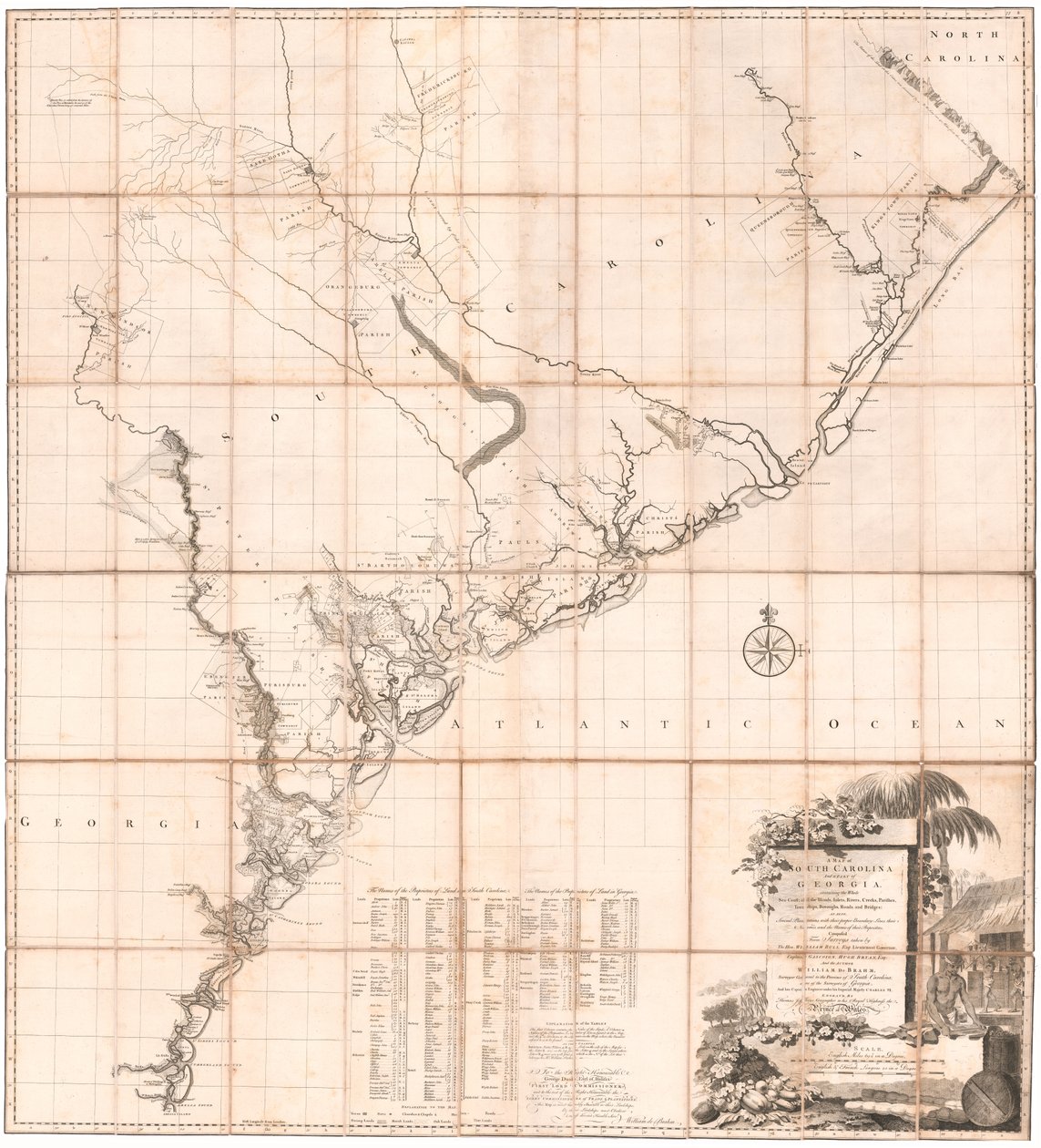 Mapa Jižní Karolíny a části Gruzie od De Brahma od Thomas Jefferys