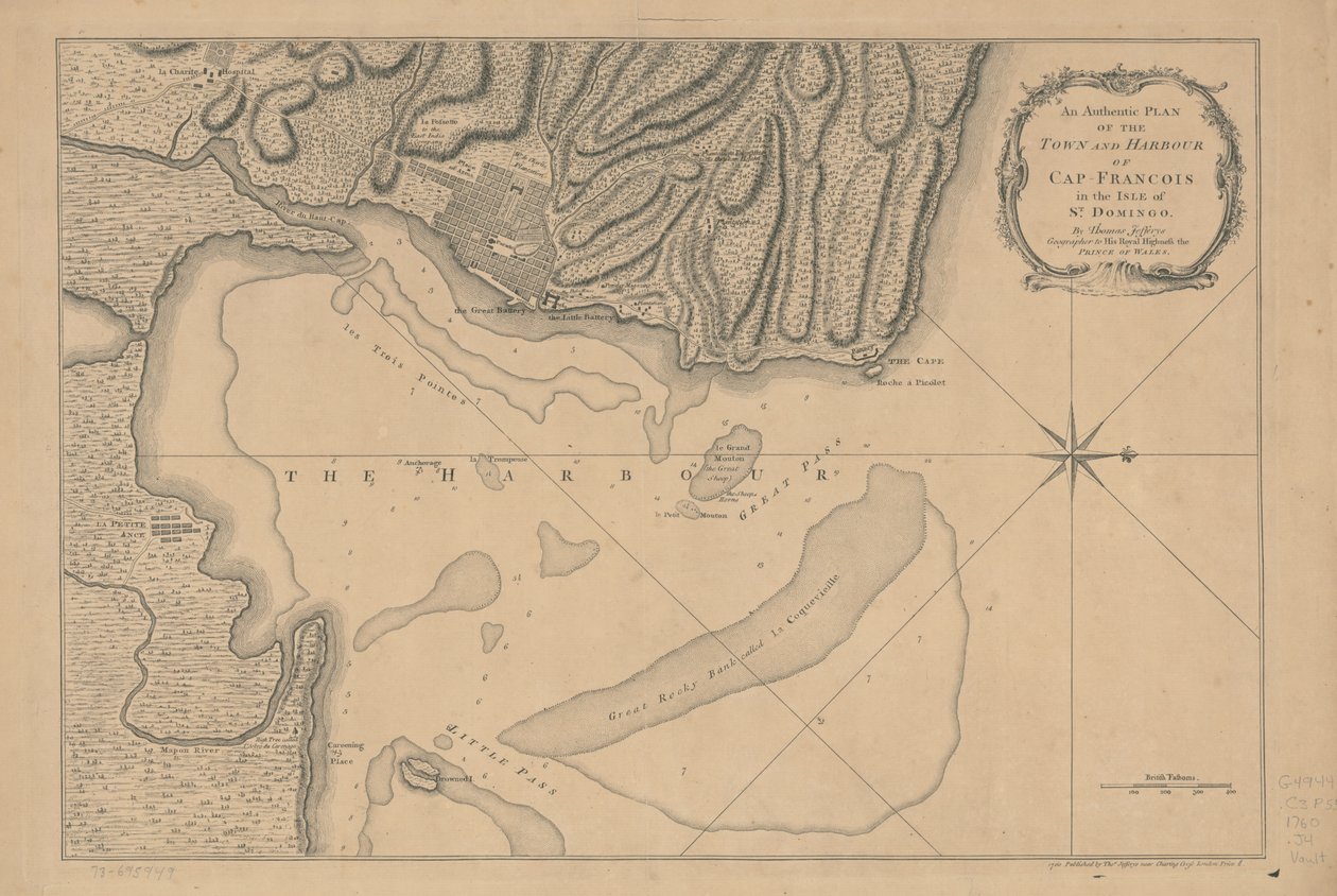 Autentický plán města a přístavu Cap-François na ostrově Svatého Dominga. LOC 73695949 od Thomas Jefferys