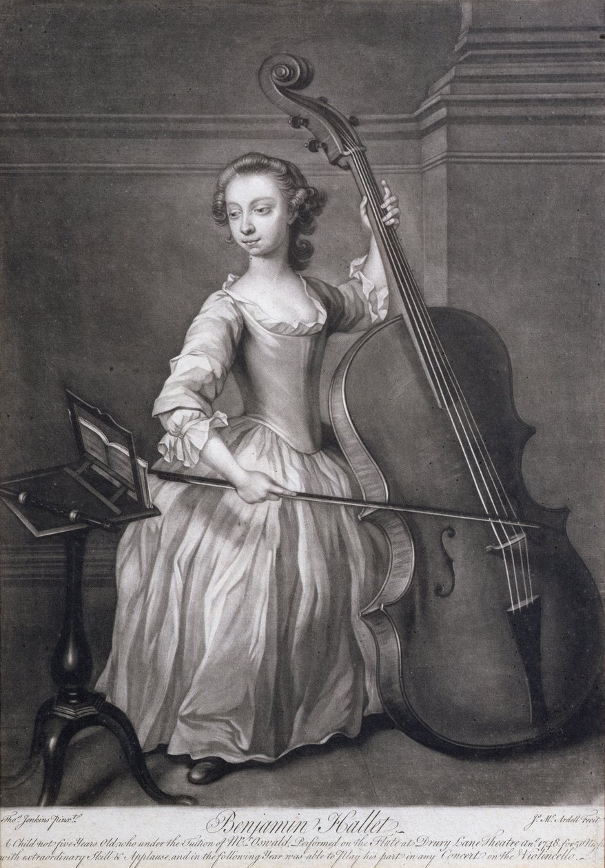 Portrét Benjamina Halleta hrajícího na housle, vyrytý Jamesem McArdellem (asi 1729-65), asi 1749 od Thomas Jenkins