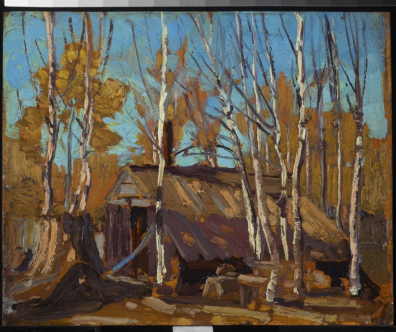Chatrč v severní zemi, 1914 (olej na dřevěné desce) od Tom Thomson