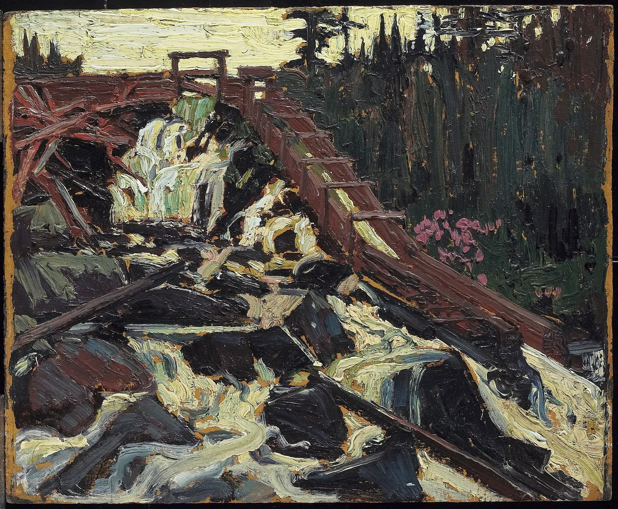 Timber Chute, 1915 (olej na kompozitní dřevovláknité desce) od Tom Thomson