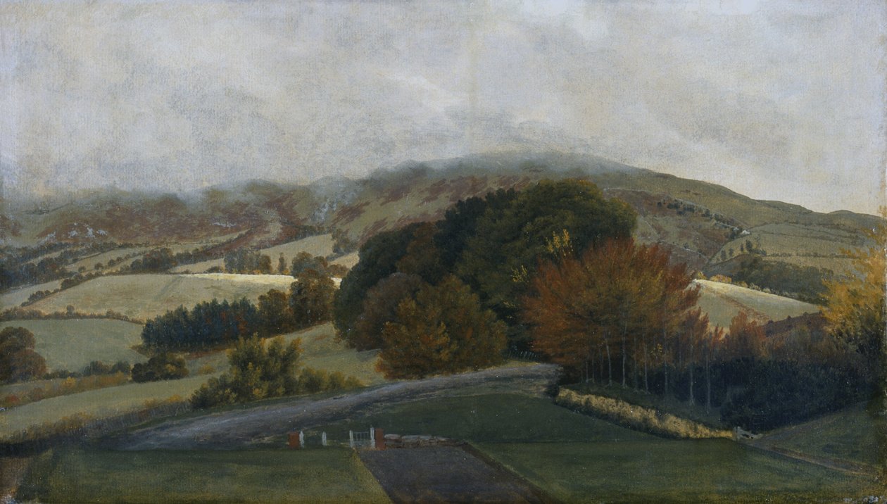 Pohoří Carneddau z Pencerrigu, asi 1776 (olej na papíře na plátně) od Thomas Jones