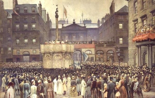 Prezentace obnoveného tržního kříže v Edinburghu Magistrates Council od ctihodného W.E. Gladstone, MP, 23. listopadu 1885 od Thomas L. Sawers