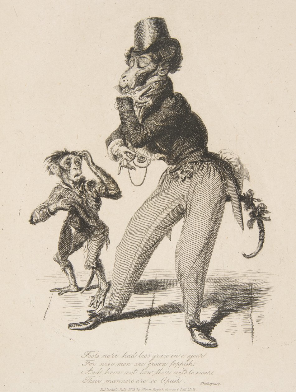 Monkey Dandy, z Monkey-ana, nebo Men in Miniature, červenec 1828, červenec 1828. od Thomas Landseer
