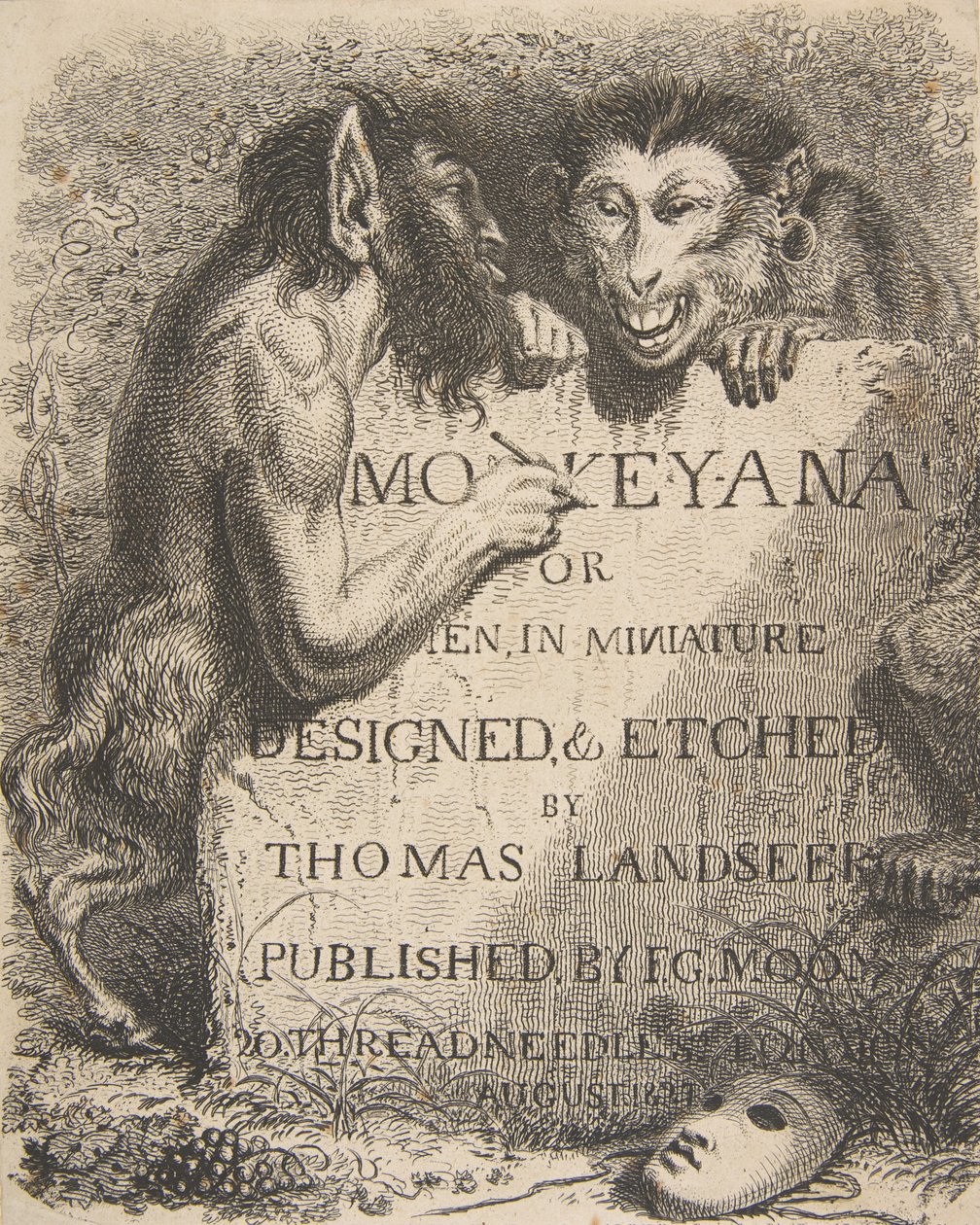 Titulní strana: Monkey-Ana or Men, in Miniature, 1. prosince 1827, 1. prosince 1827. od Thomas Landseer