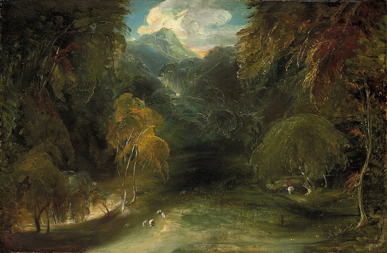 Pohled na Dovedale při pohledu na Thorpe Cloud (olej na papíře, položený na plátně) od Thomas Lawrence