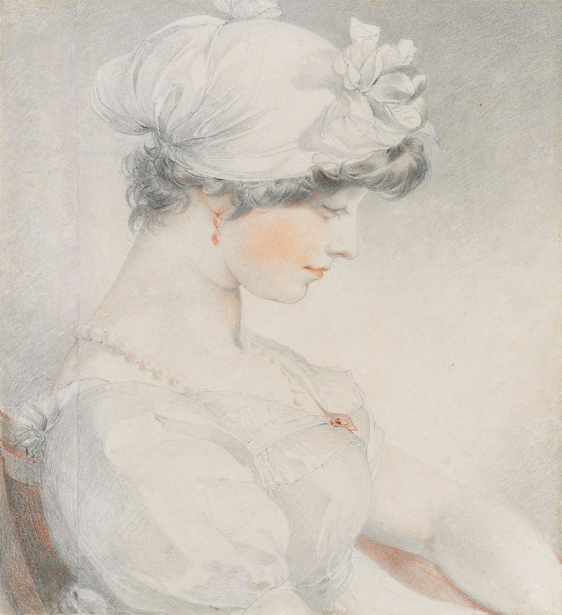 Portrét Julie Angersteinové, poloviční, z profilu vpravo (tužka, černá a červená křída, s tupováním) od Thomas Lawrence