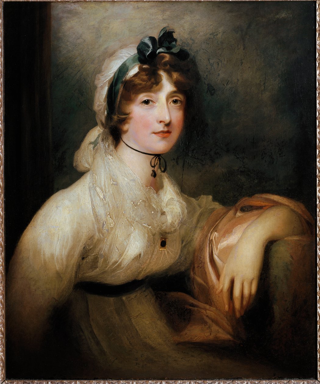 Portrét lady Milnerové Mladá dáma oblečená v prvoříšských šatech a zakrytá krvavým mačkáním stuhou. Obraz Sira Thomase Lawrence od Thomas Lawrence
