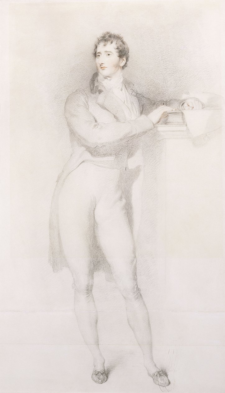Portrét Sira Francise Burdetta, Barta, malý po celé délce, stojící u krbové římsy, kolem roku 1796 od Thomas Lawrence