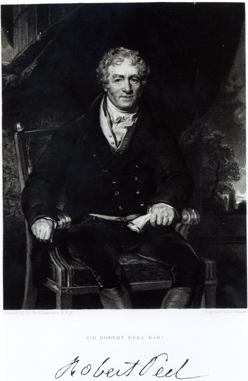 Portrét sira Roberta Peela (1788-1850), vyrytý H, Robinson (rytina) (černobílá fotografie) od Thomas Lawrence