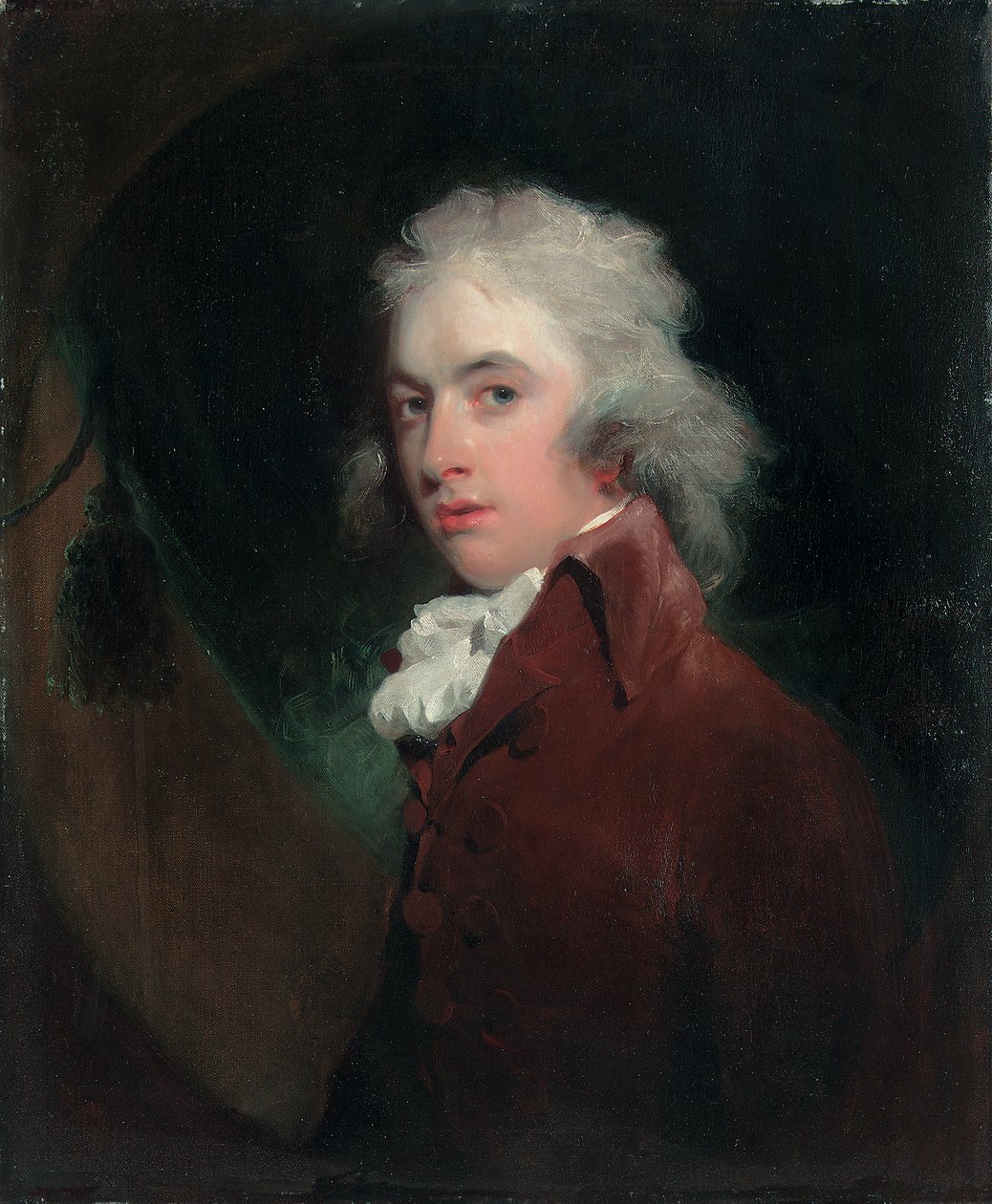 Portrét Hon. Peniston Lamb, poloviční délka, v sametovém kabátě s bílou kravatou, předstíraný ovál od Thomas Lawrence