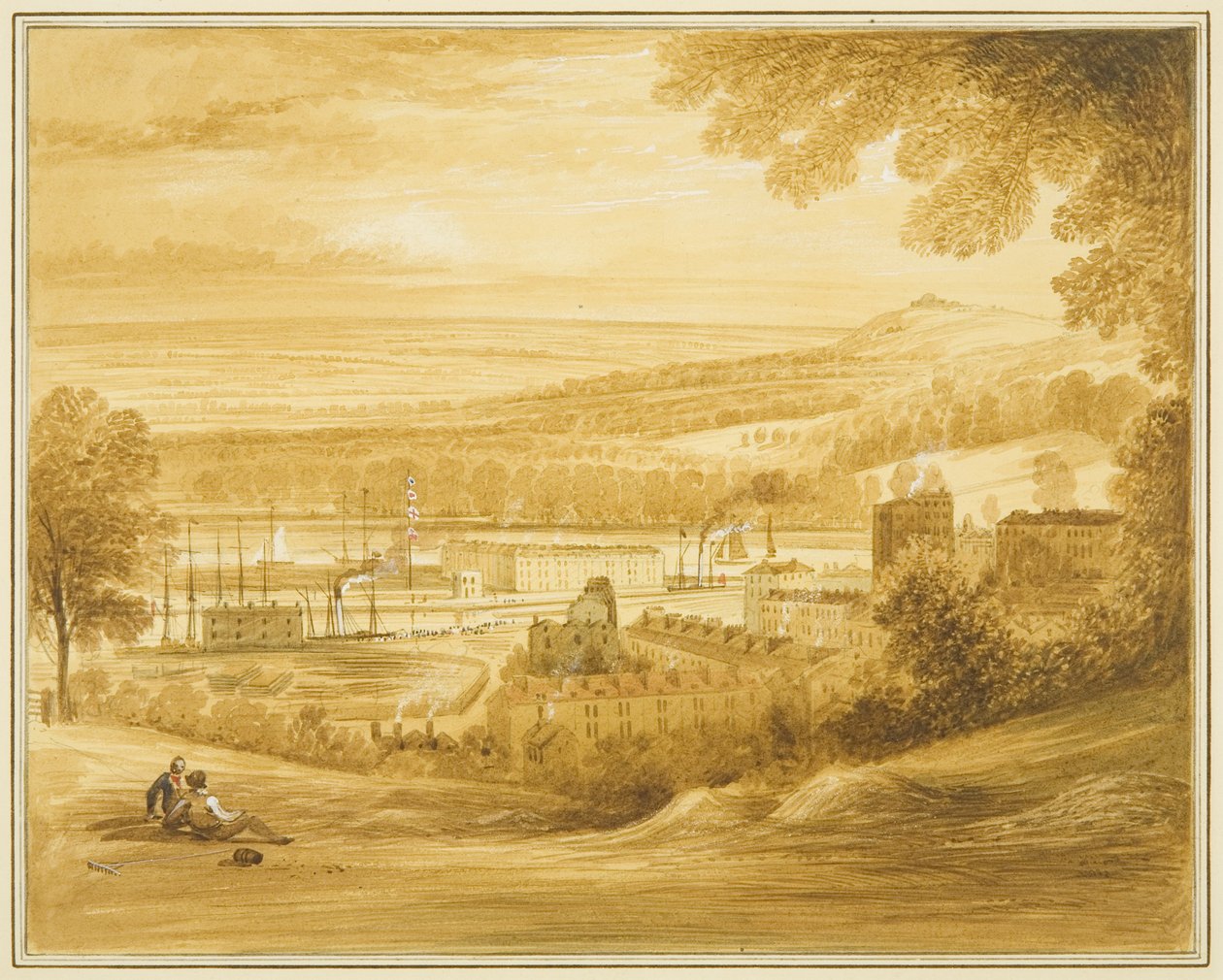 Cumberland Basin při pohledu z pole poblíž Clifton Church od Thomas Leeson the Elder Rowbotham