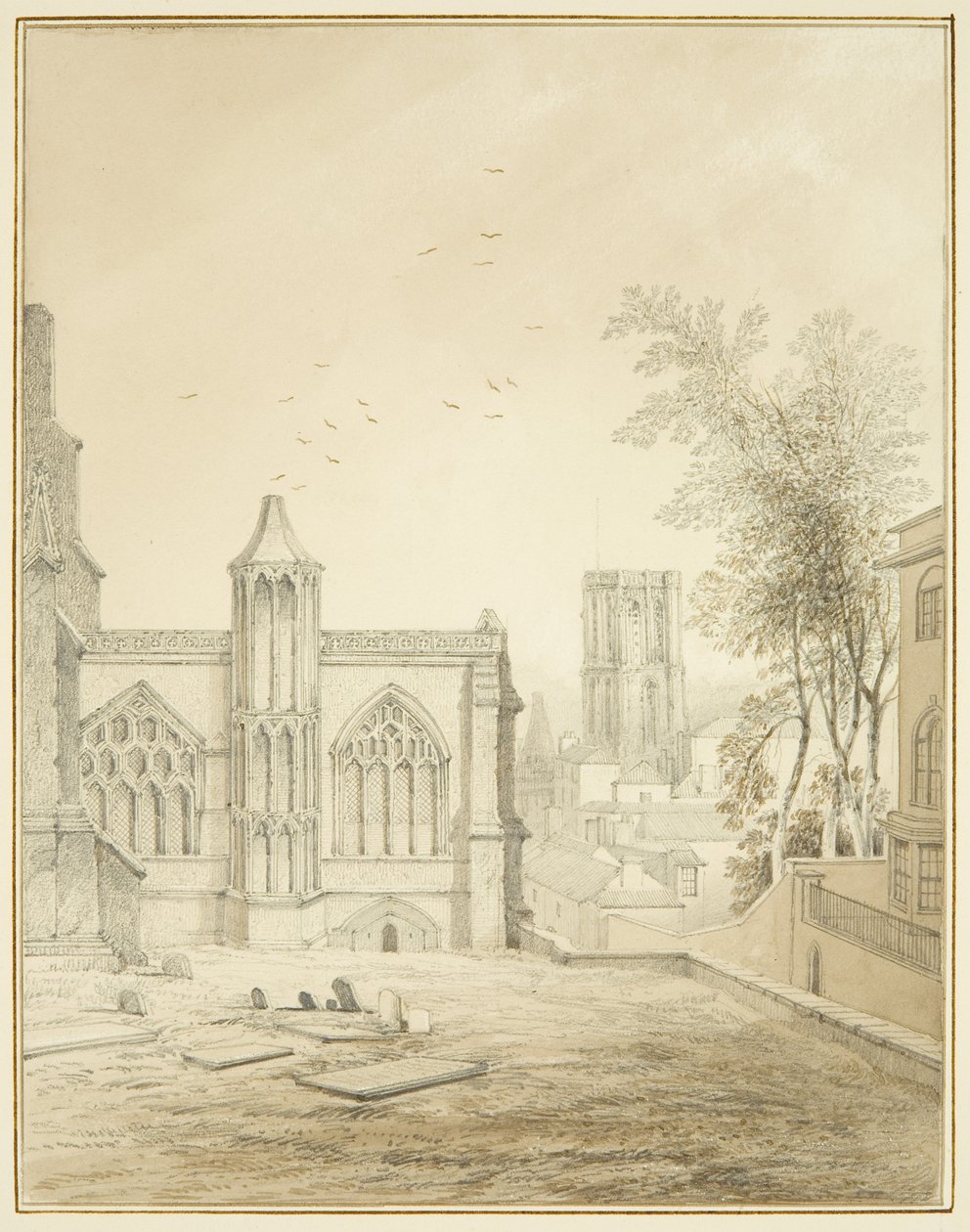 Východní konec St Mary Redcliffe, ukazující chrámový kostel (tužka a akvarel na papíře) od Thomas Leeson the Elder Rowbotham