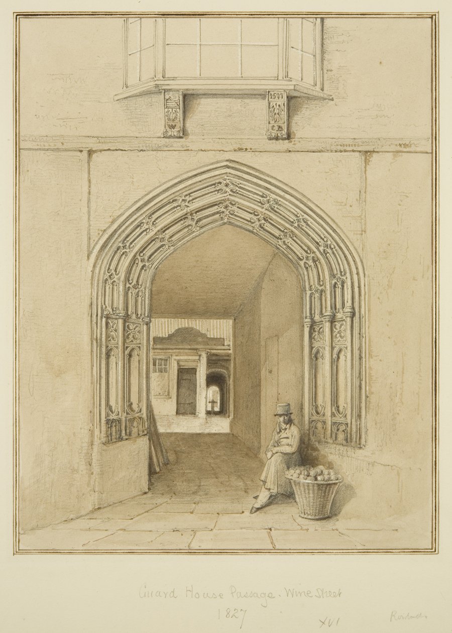 Guard House Passage, Wine Street (akvarel a tužka na papíře) od Thomas Leeson the Elder Rowbotham