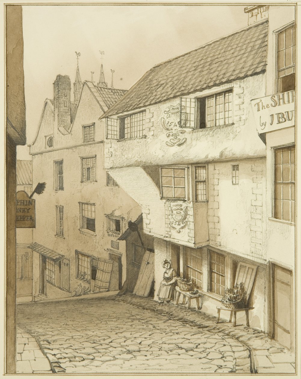 Dolní konec Strmé ulice s domem od Thomas Leeson the Elder Rowbotham