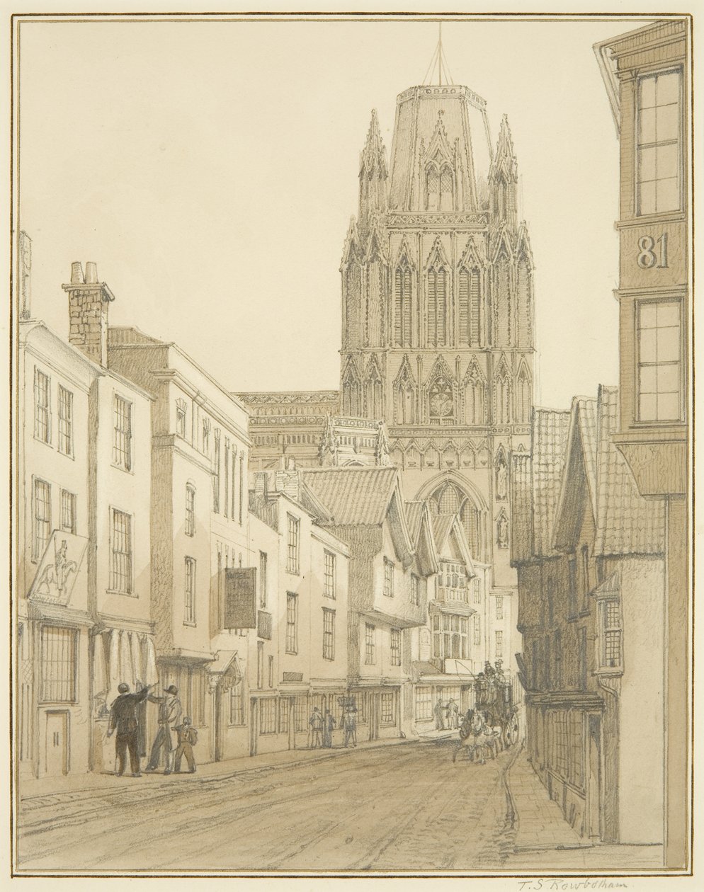 Severní pohled na kostel St Mary Redcliffe při pohledu z Redcliffe Street od Thomas Leeson the Elder Rowbotham